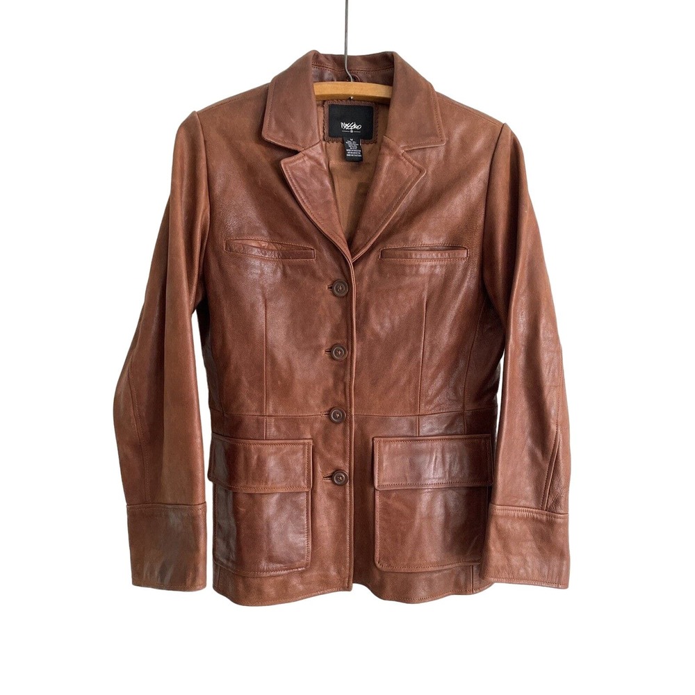 Vintage Mossimo 90s Y2k Brown Leather Women’s Jacket With Pockets - Sz M